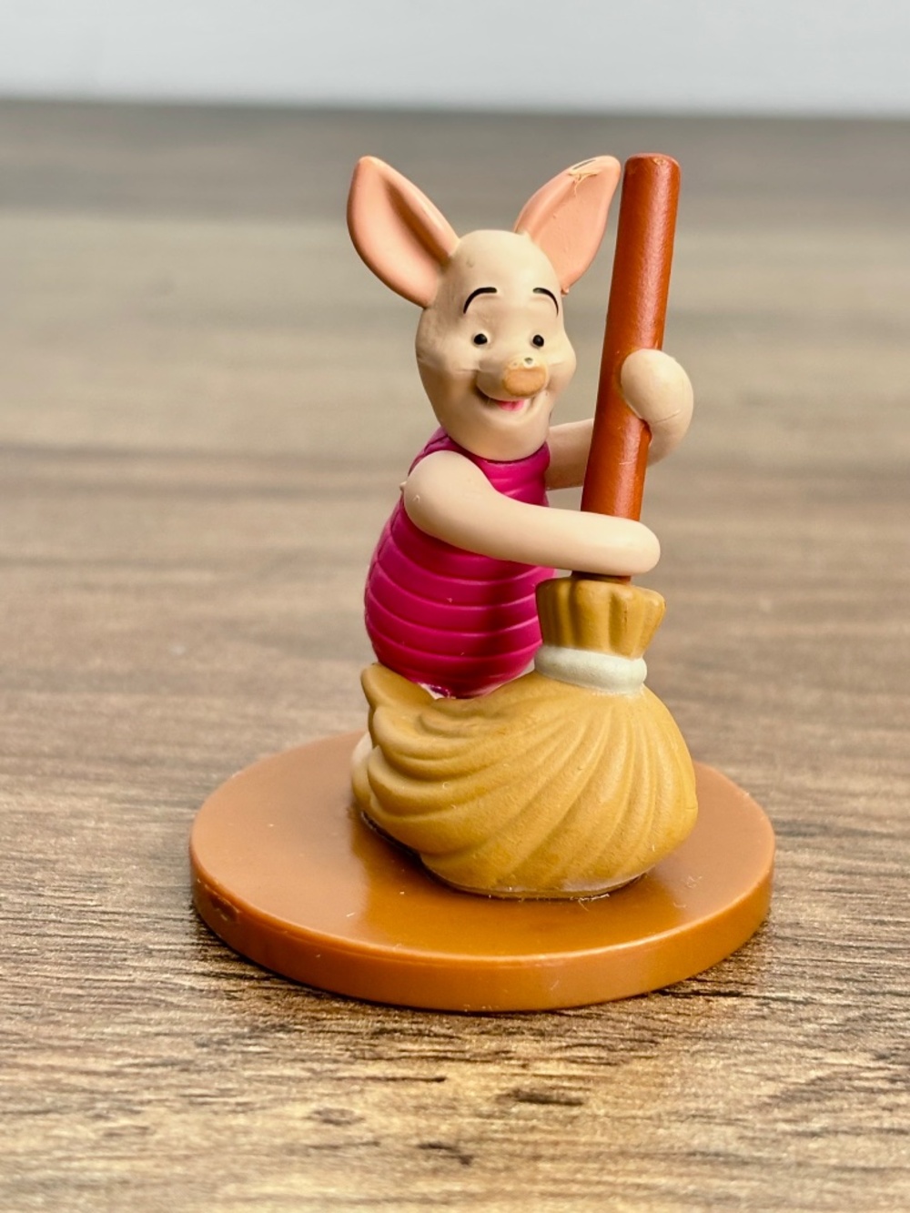Disney Winnie the Pooh Piglet Sweeping Broom Toy Figure Cake Topper Collectible